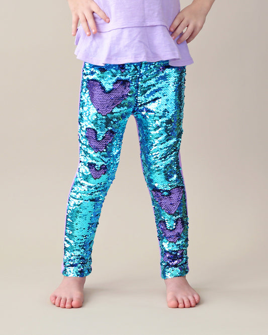 Flip Sequin Leggings in Aqua and Purple