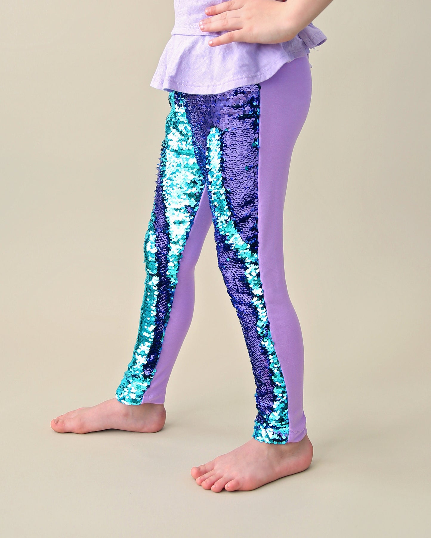 Flip Sequin Leggings in Aqua and Purple