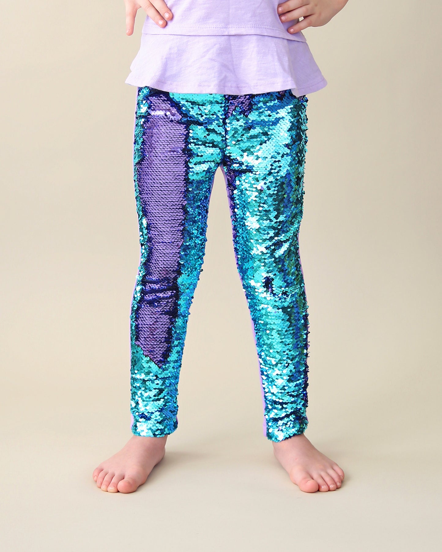 Flip Sequin Leggings in Aqua and Purple