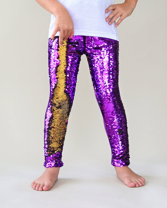 Flip Sequin Leggings in Purple and Gold