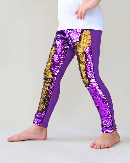Flip Sequin Leggings in Purple and Gold
