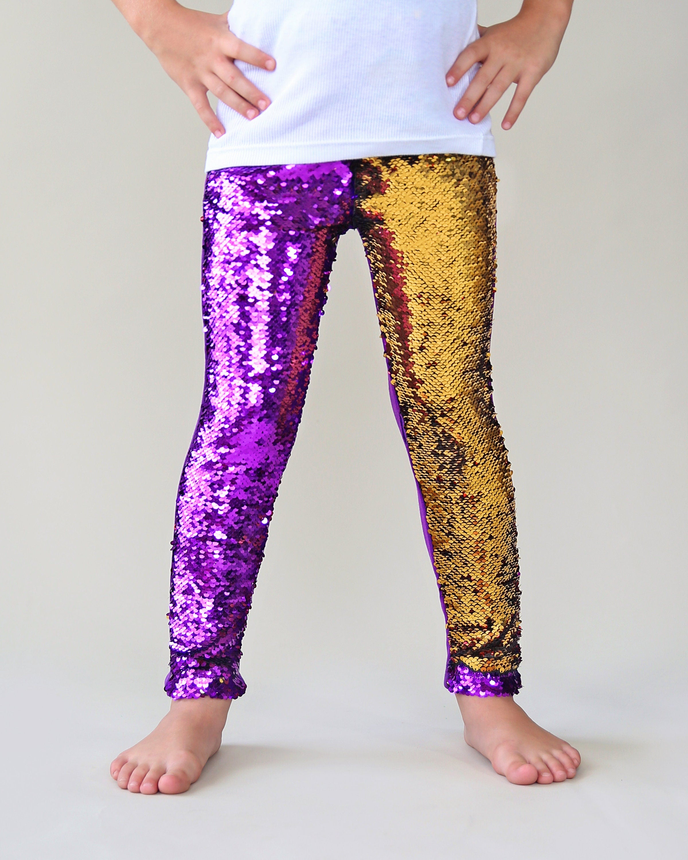 Flip Sequin Leggings in Purple and Gold Whitney Elizabeth