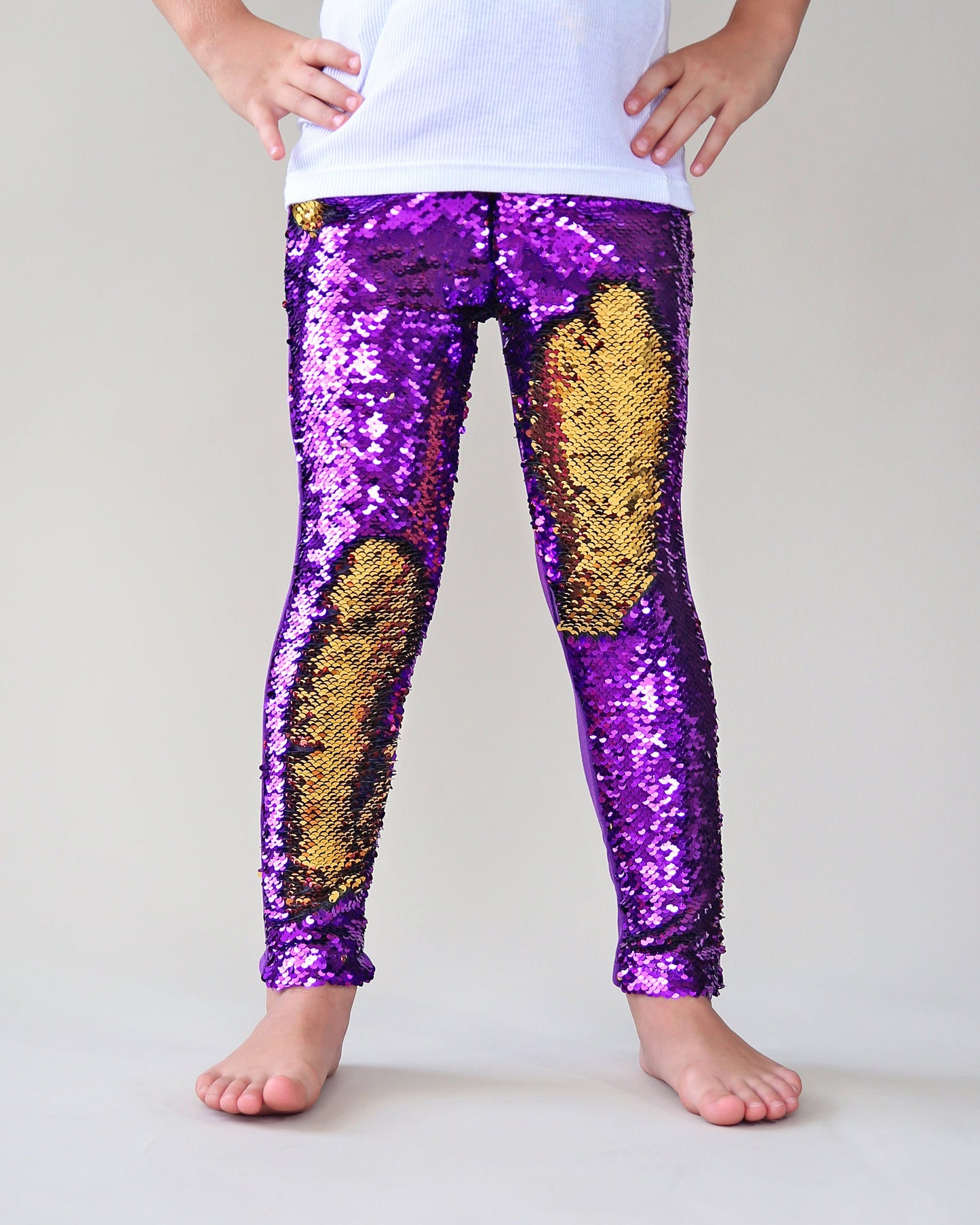 Flip Sequin Leggings in Purple and Gold