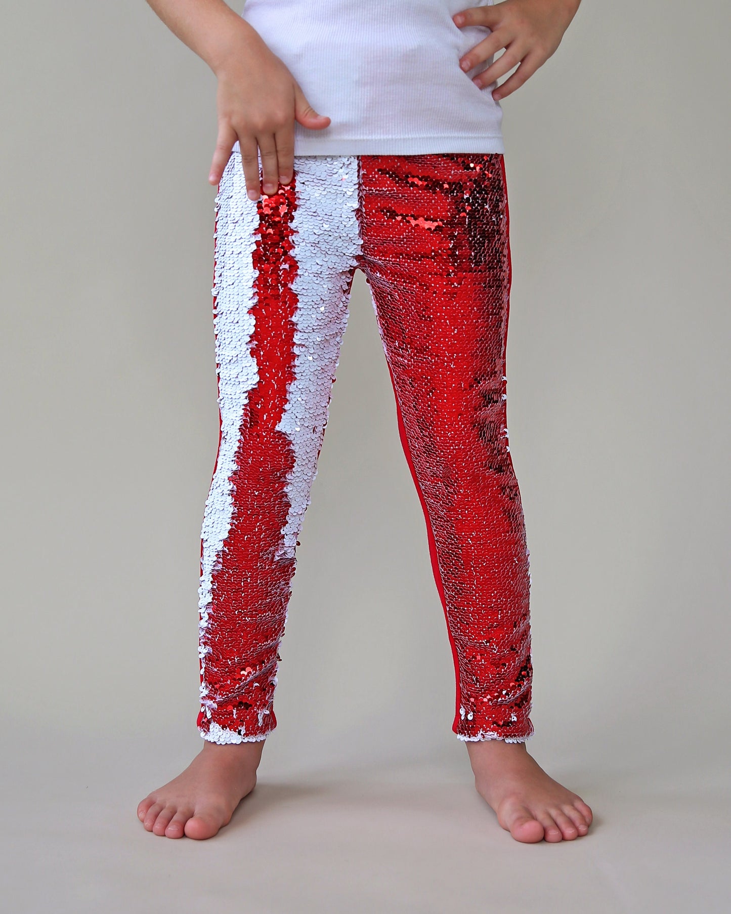 Flip Sequin Leggings in Red and White