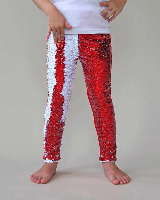 Flip Sequin Leggings in Red and White