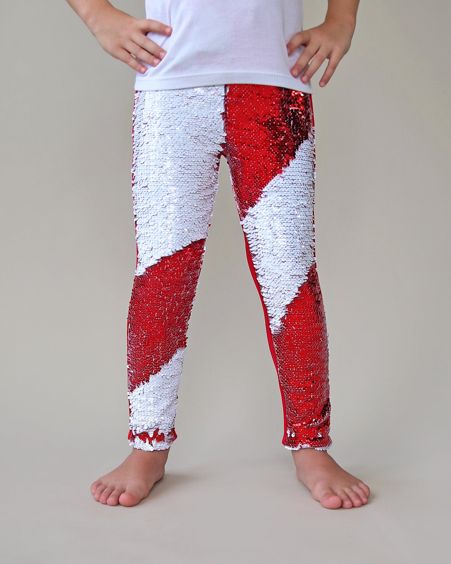 Flip Sequin Leggings in Red and White