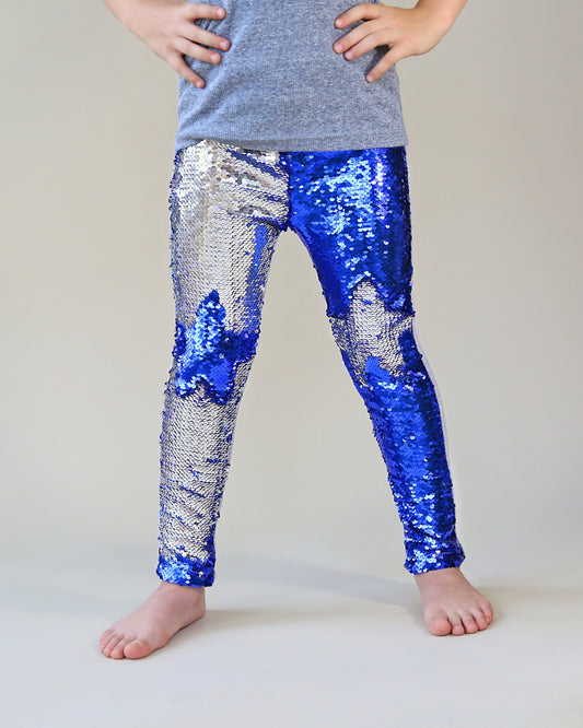 Flip Sequin Leggings in Blue and Silver