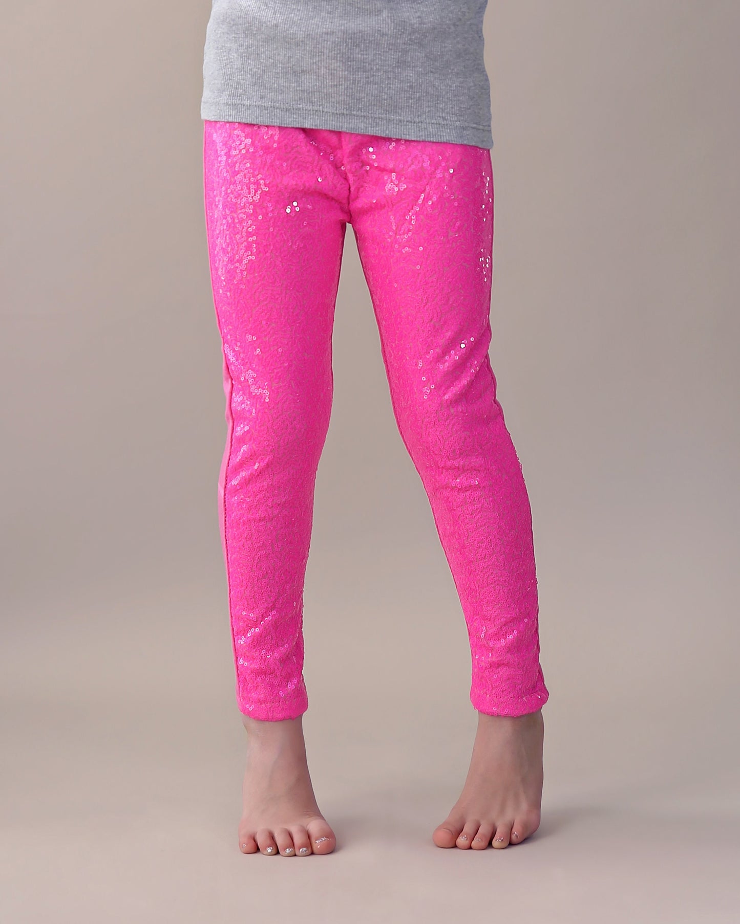 Sequin Leggings in Neon Pink
