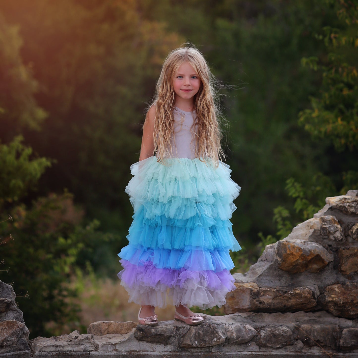 Long Tutu Dress in Blue Ombre