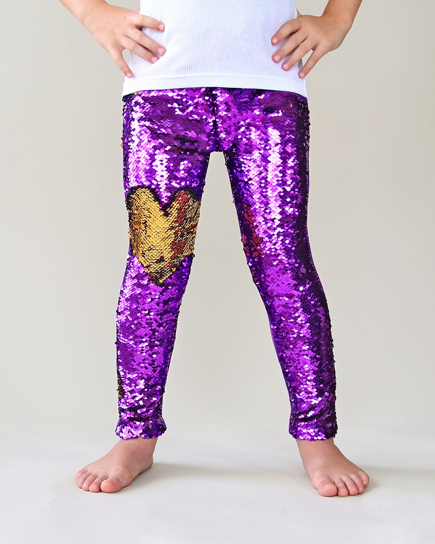 Flip Sequin Leggings in Purple and Gold