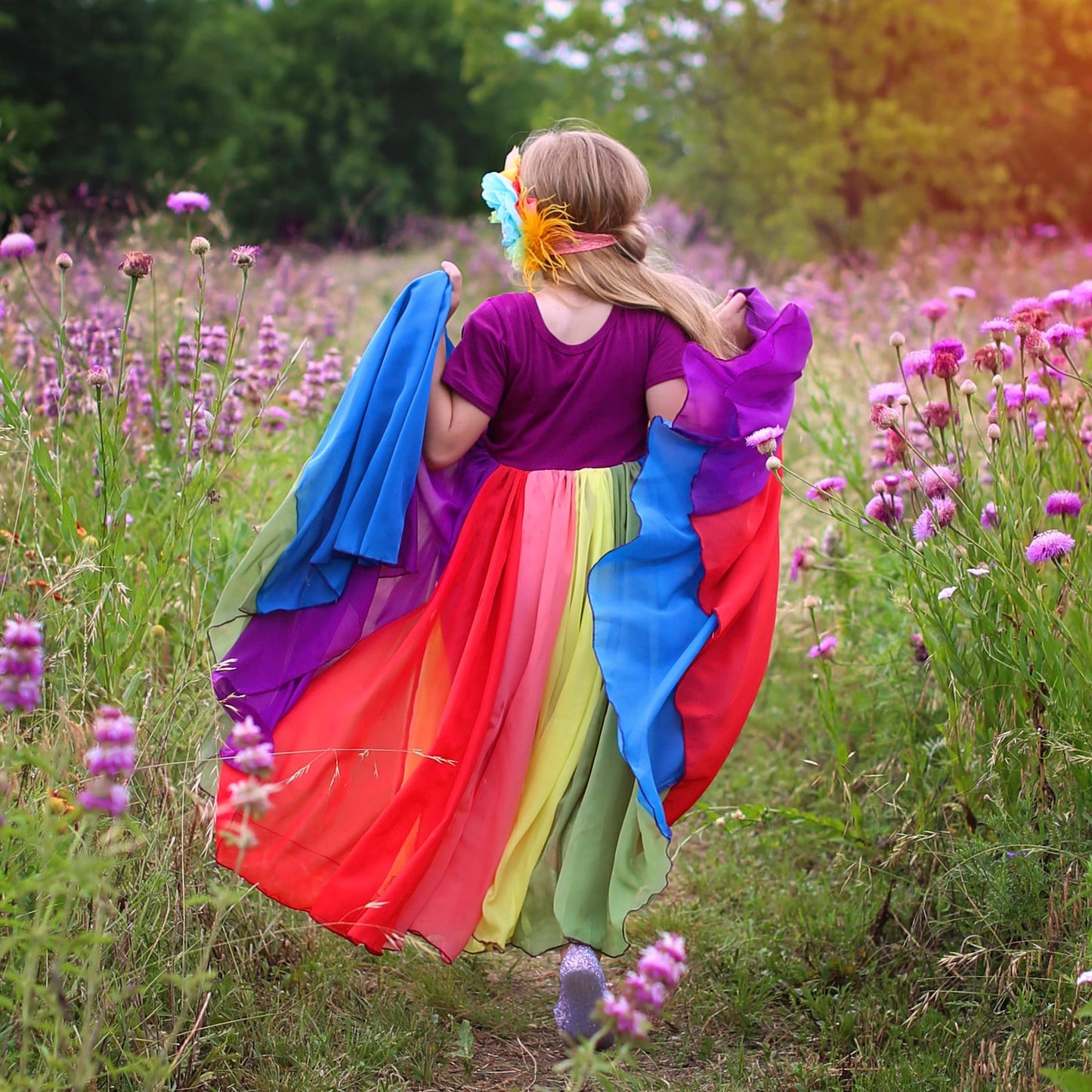 Rainbow Panel Full Skirt Dress - Long Pastel Dress - Rainbow Dress - Birthday Dress - Party Dress - Twirly Dress, Girls Birthday Gift, girls