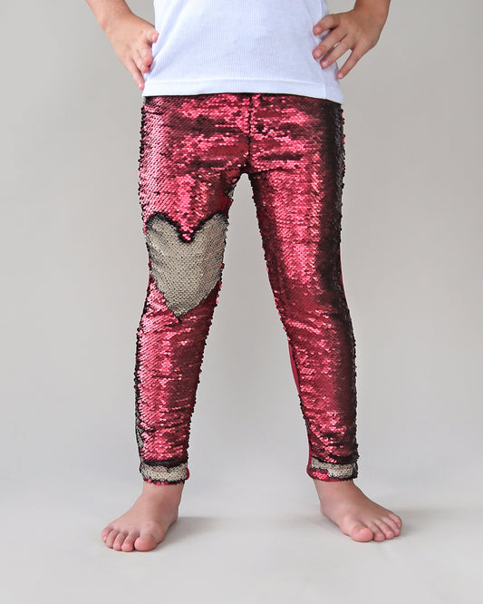 Flip Sequin Leggings in Wine and Tan