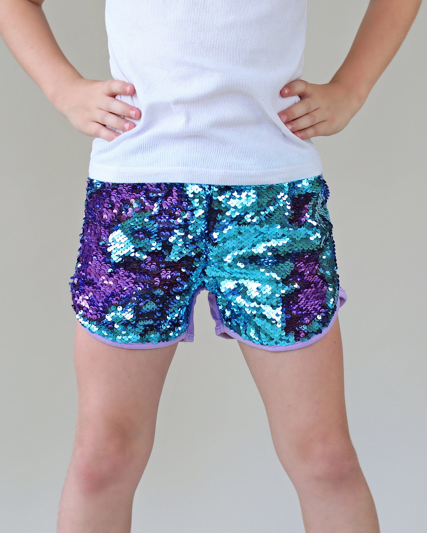 Flip Sequin Shorts in Turquoise and Purple