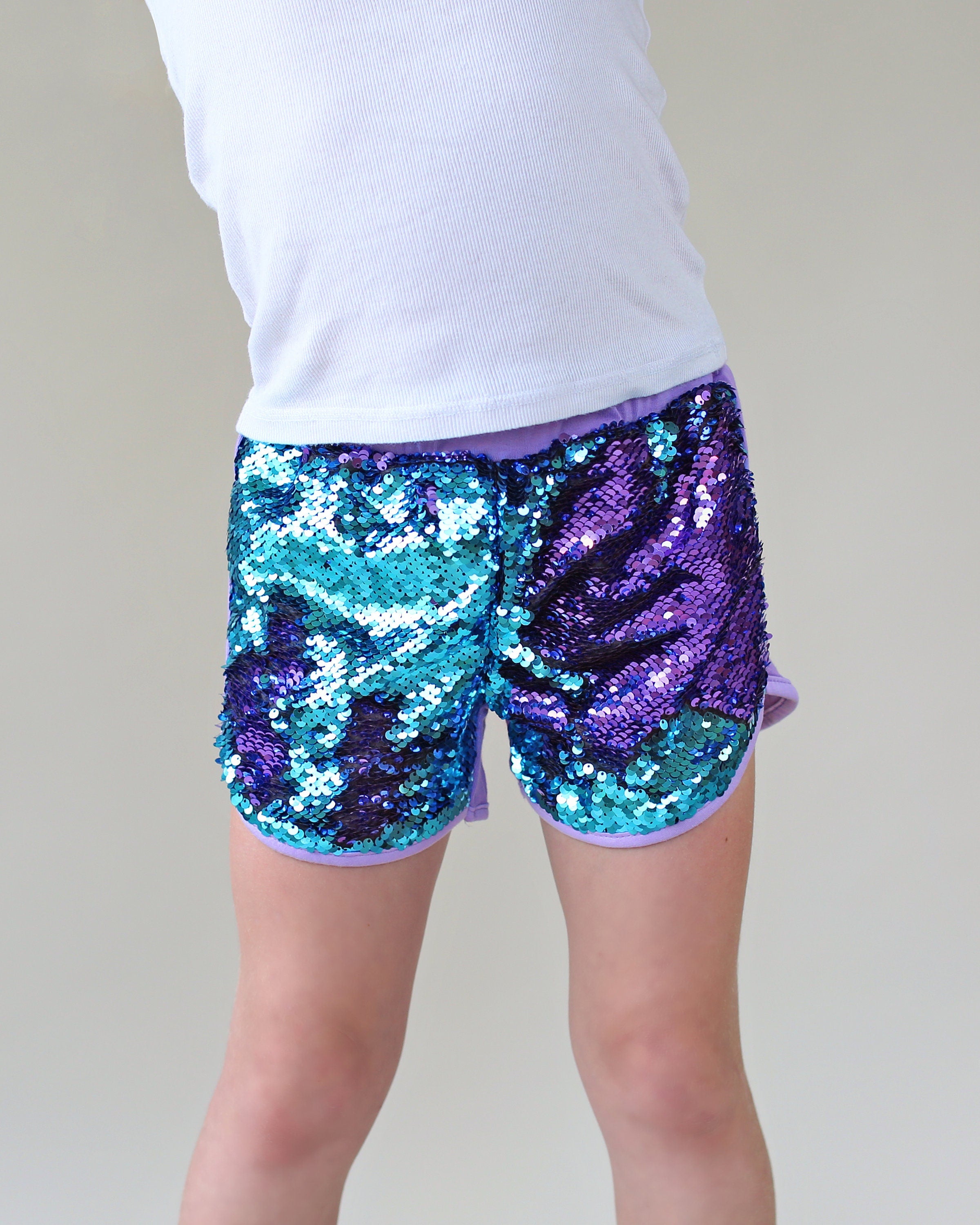 Flip Sequin Shorts in Turquoise and Purple