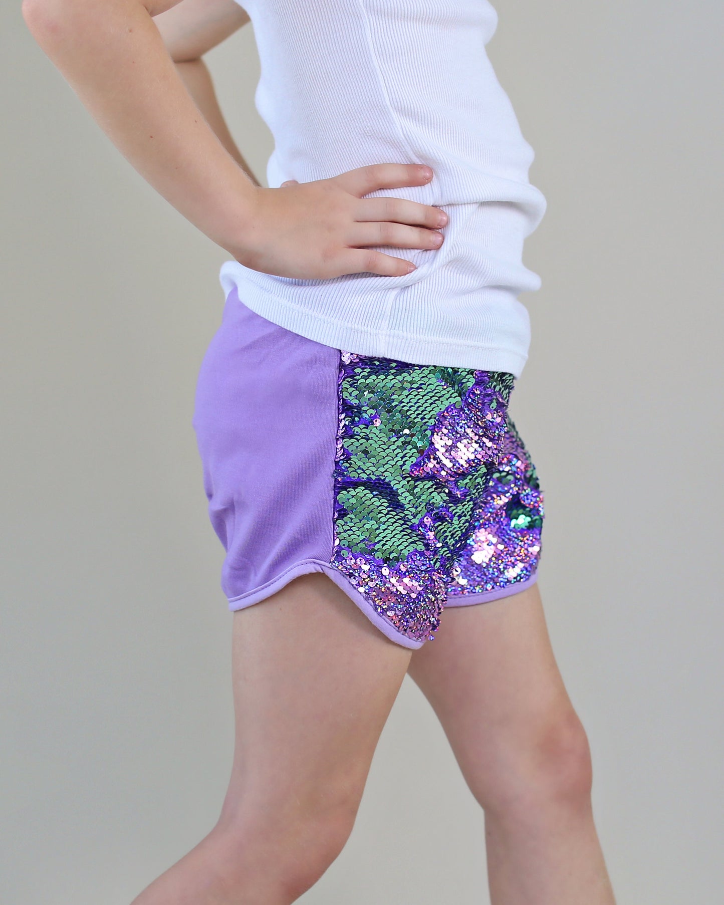 Flip Sequin Shorts in Mint and Lavender