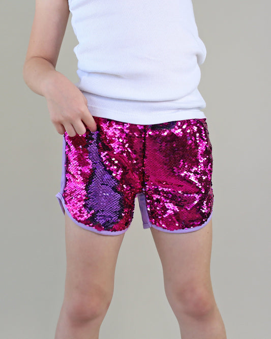 Flip Sequin Shorts in Purple and Hot Pink