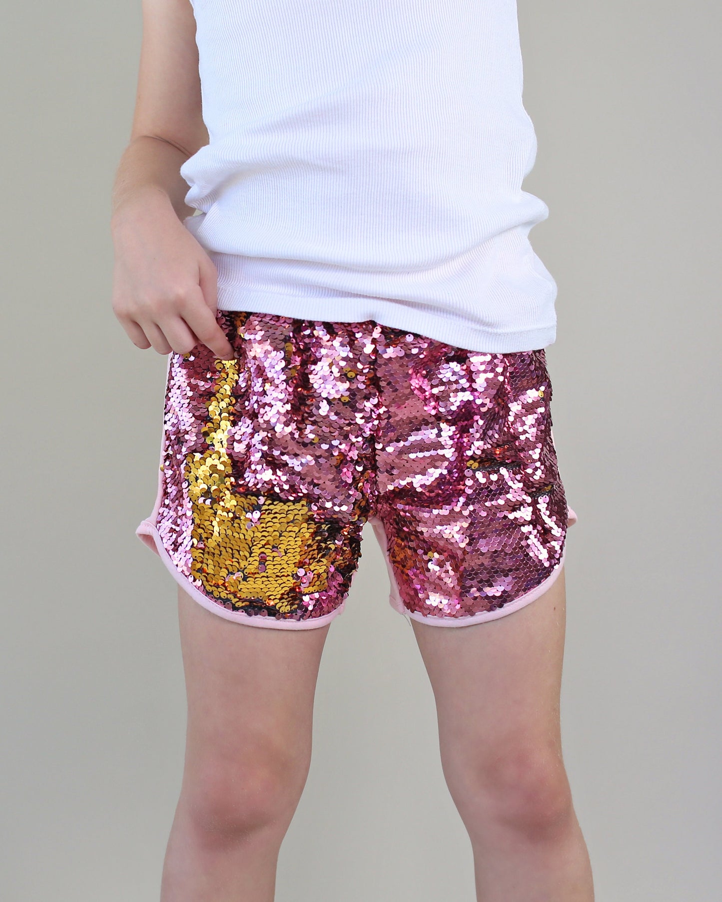 Flip Sequin Shorts in Pink and Gold