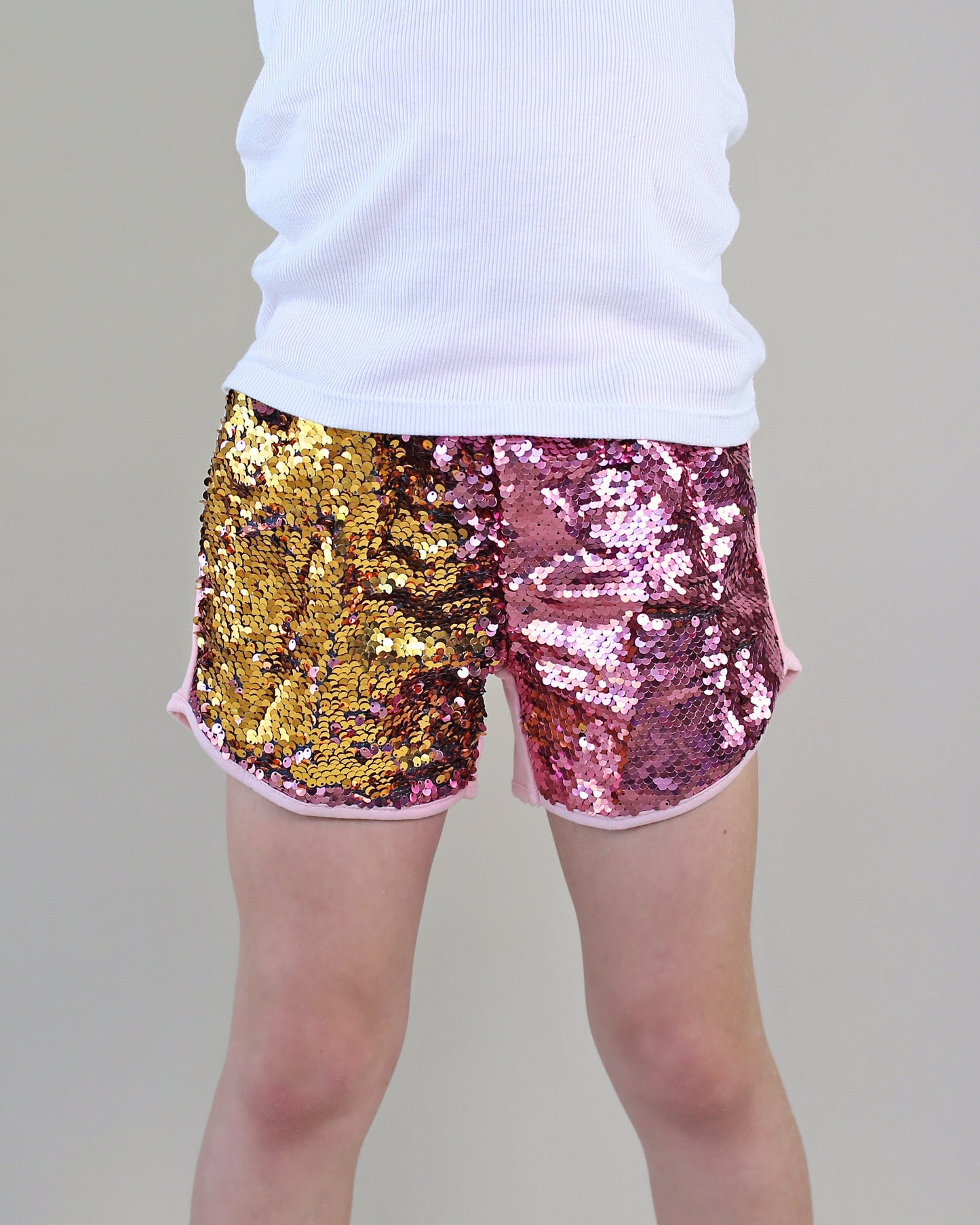 Flip Sequin Shorts in Pink and Gold