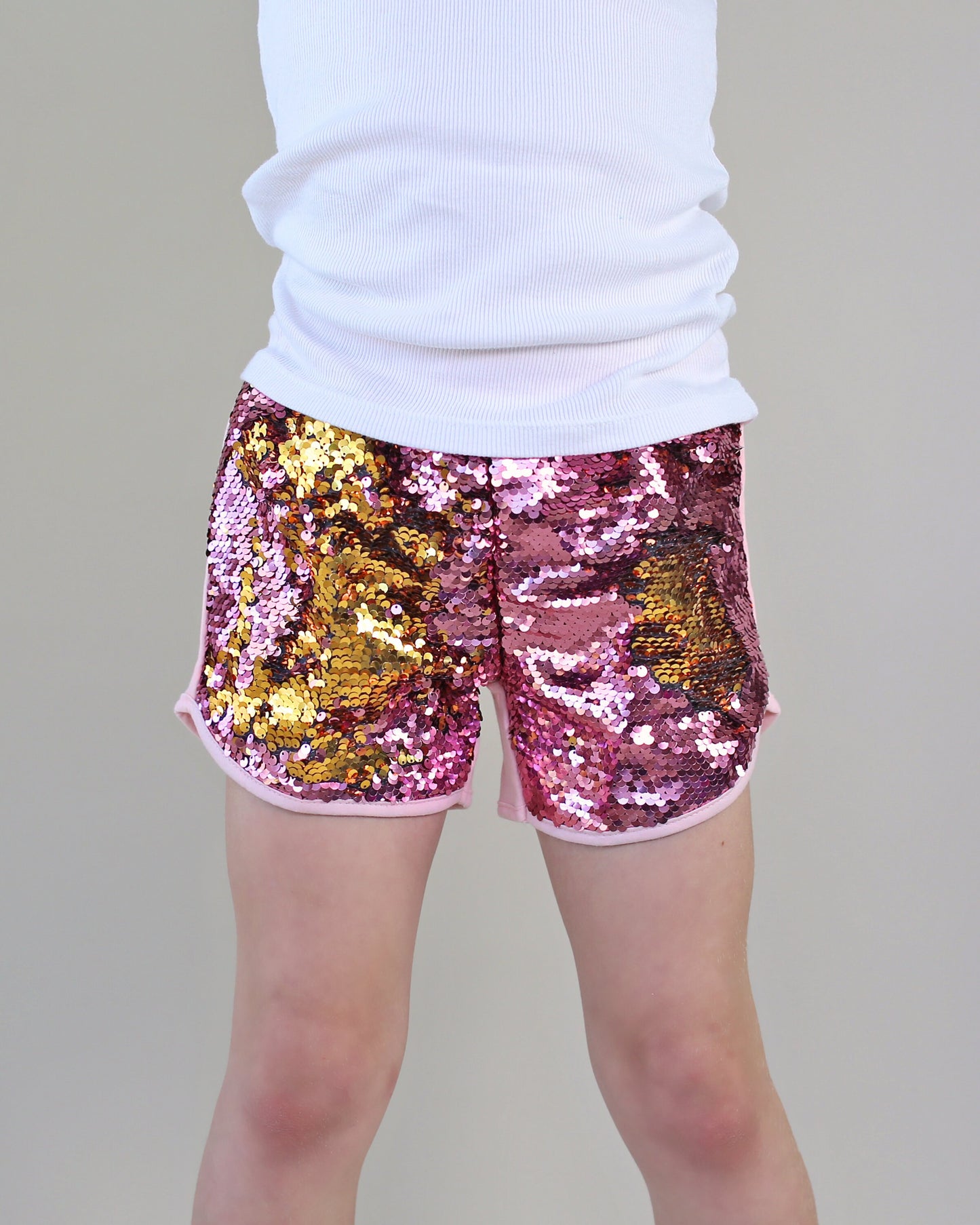 Flip Sequin Shorts in Pink and Gold