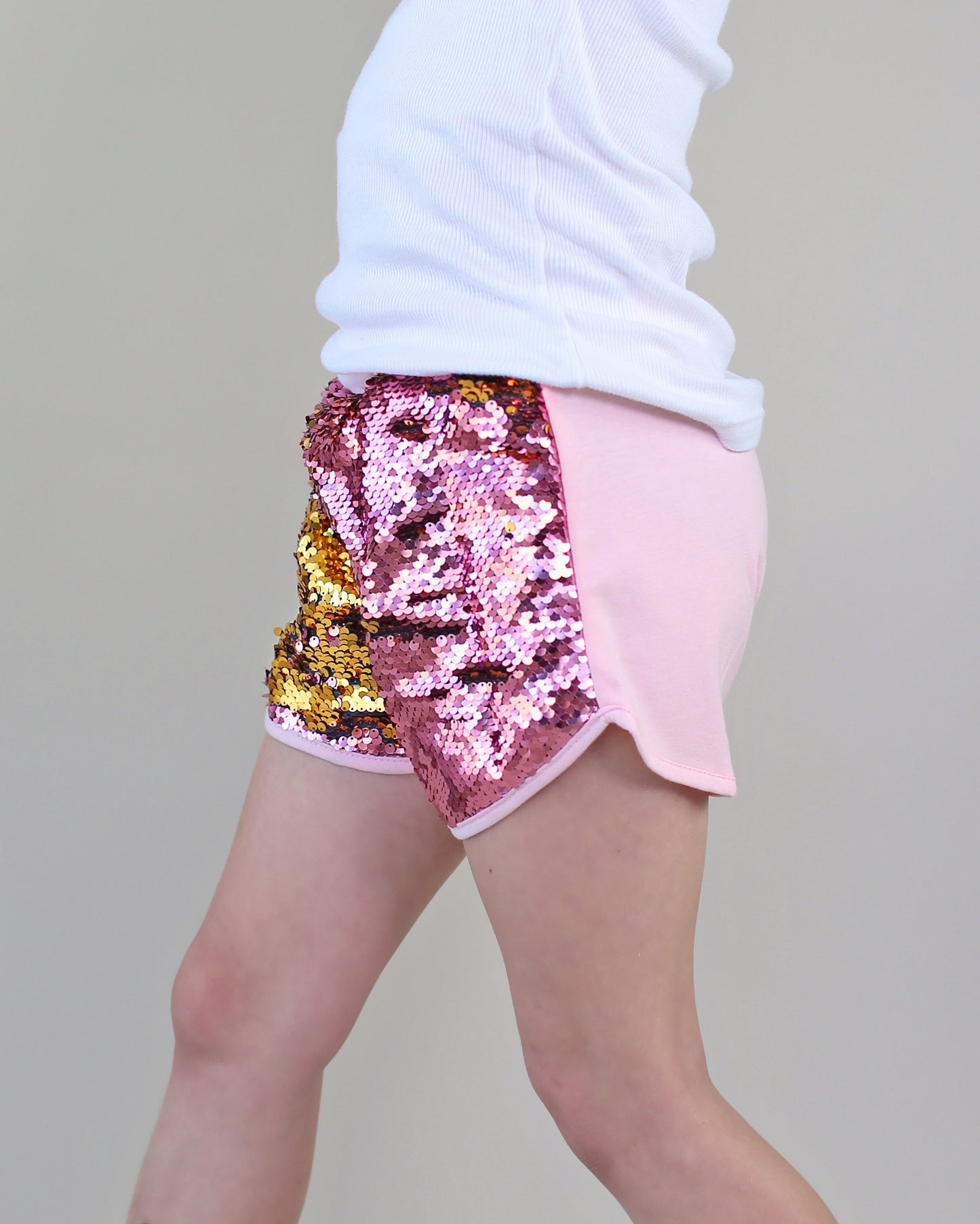 Flip Sequin Shorts in Pink and Gold