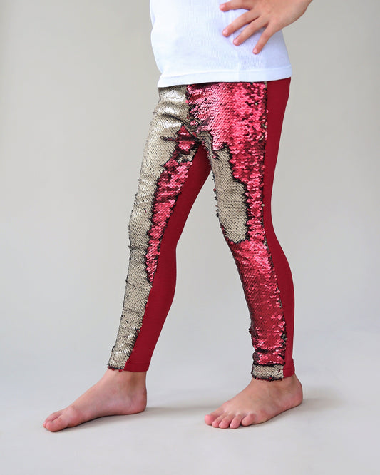 Flip Sequin Leggings in Wine and Tan