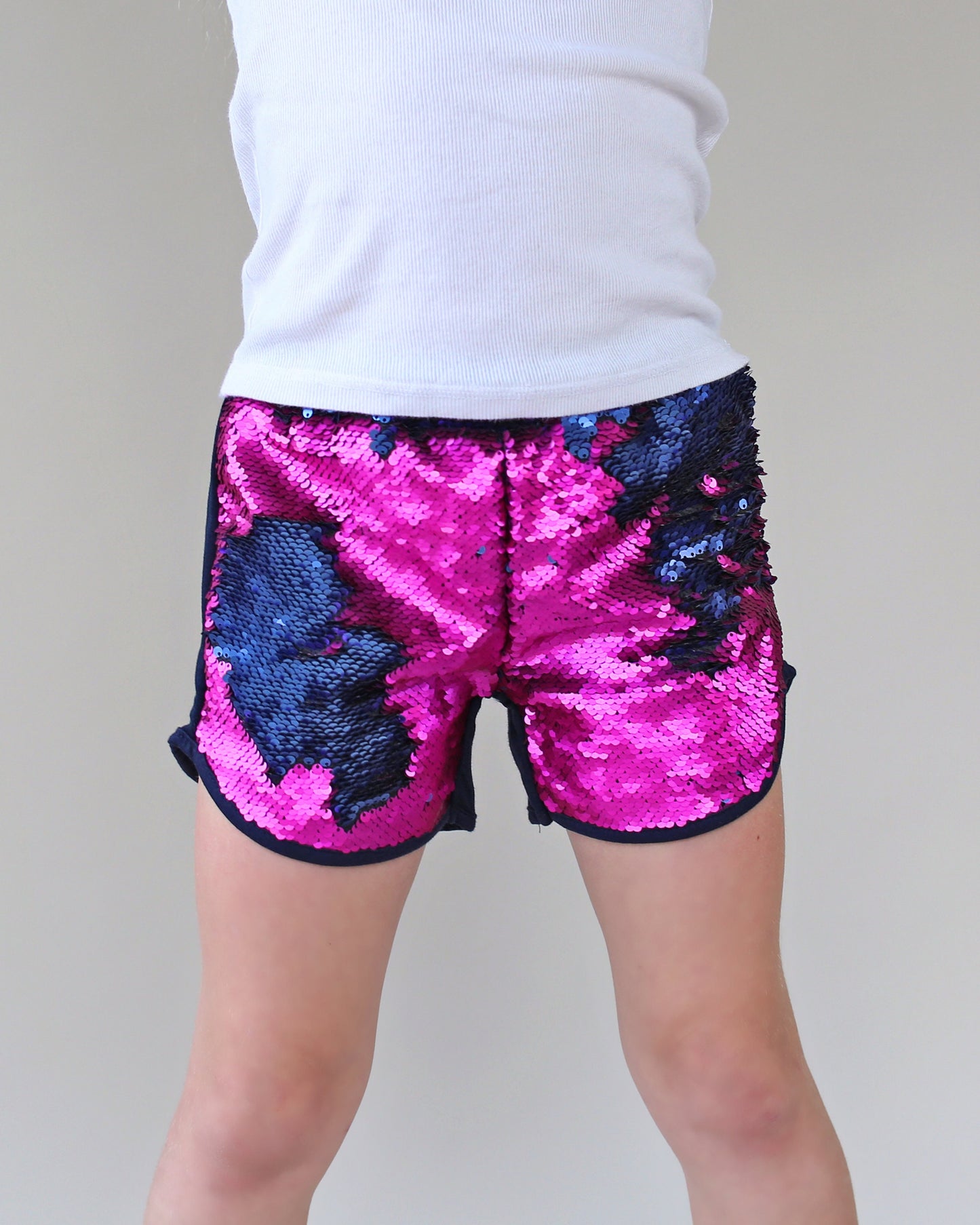 Flip Sequin Shorts in Navy and Hot Pink