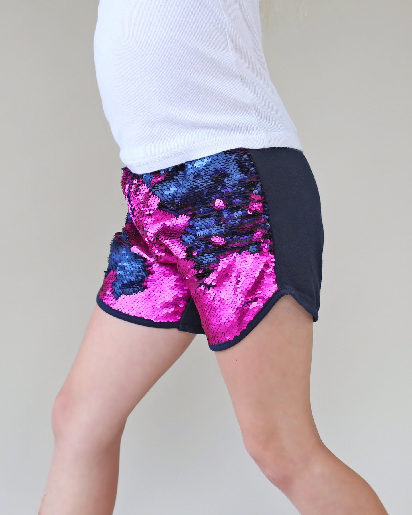 Flip Sequin Shorts in Navy and Hot Pink