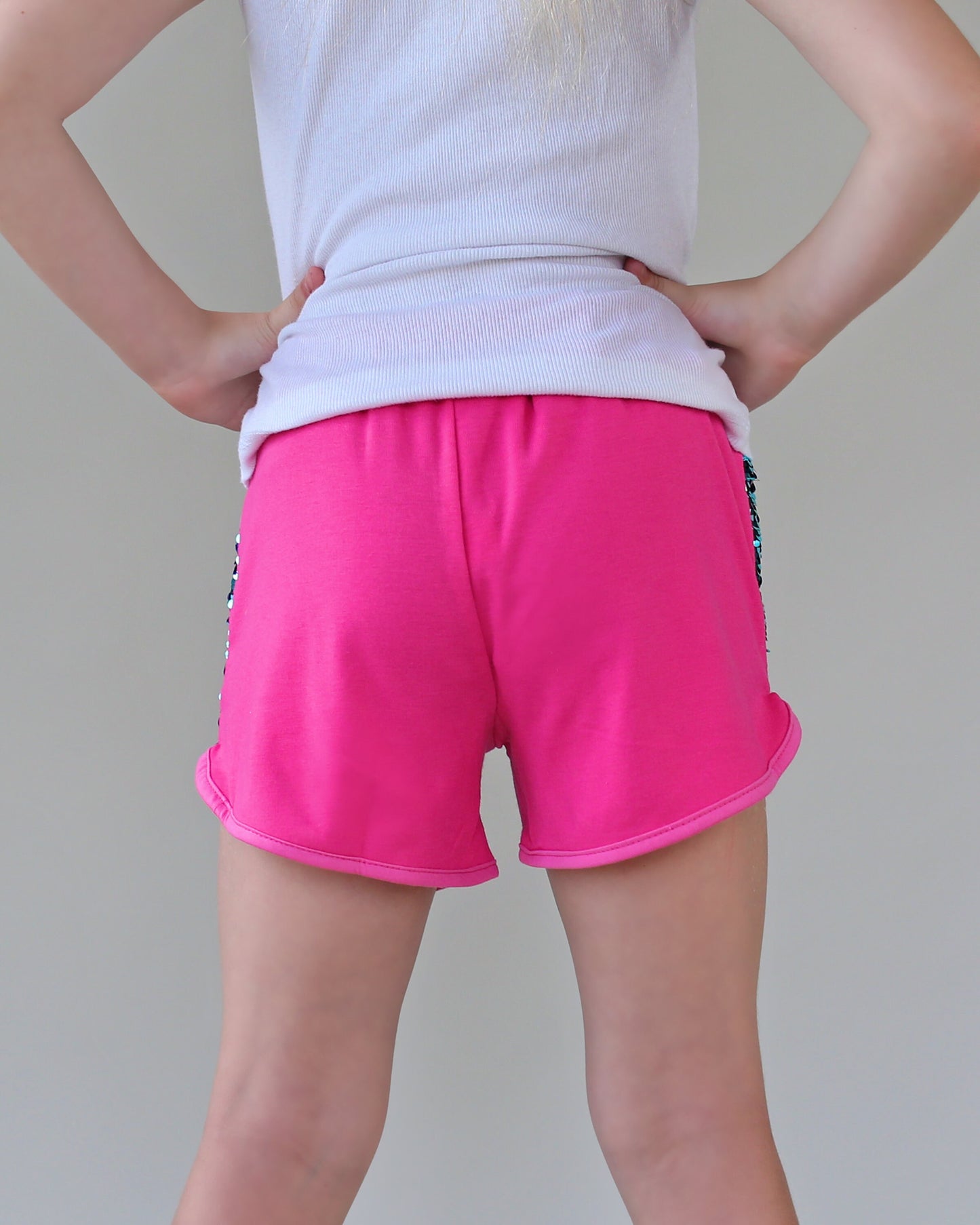 Flip Sequin Shorts in Turquoise and Hot Pink