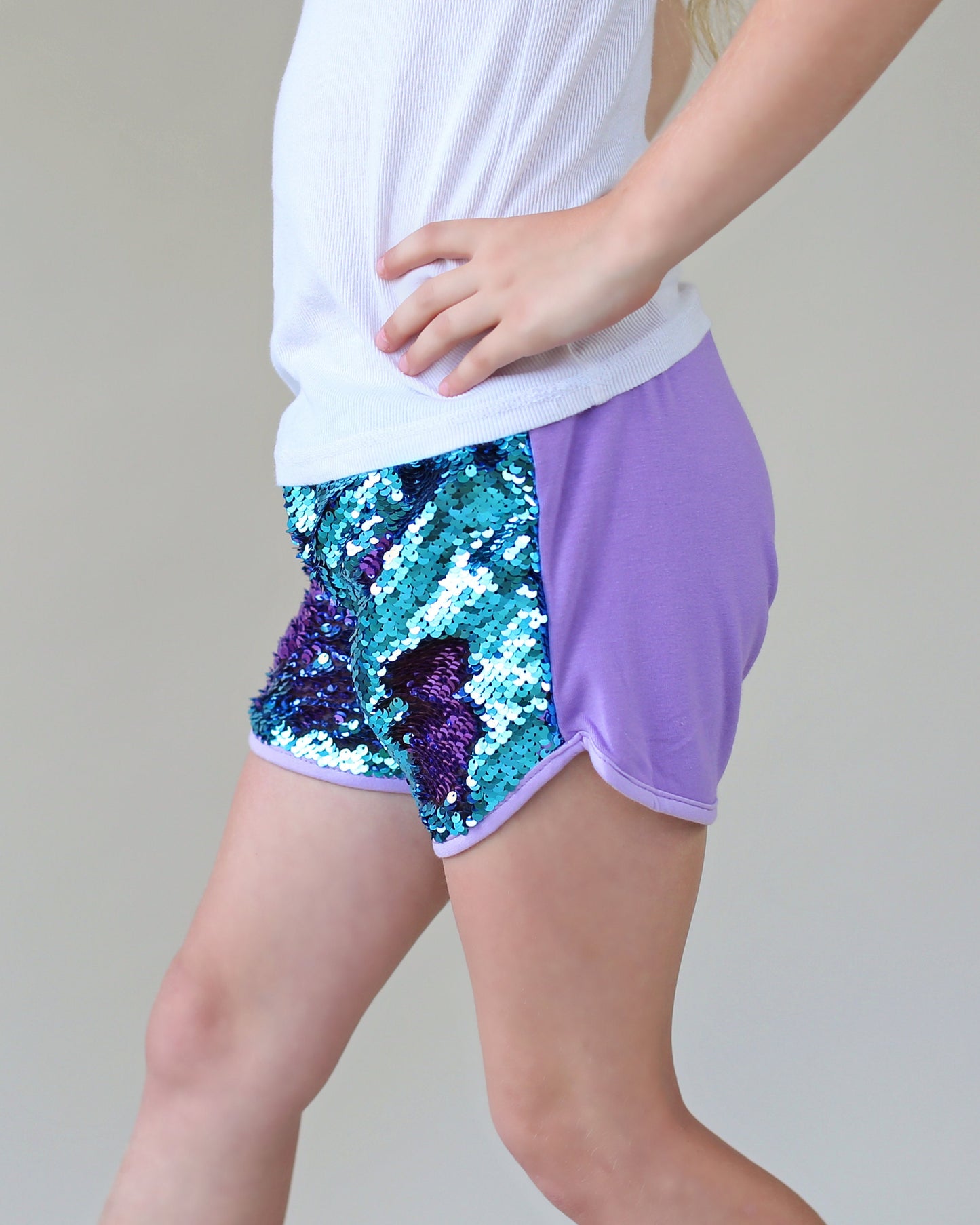 Flip Sequin Shorts in Turquoise and Purple