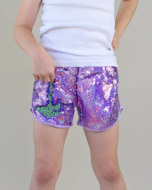 Flip Sequin Shorts in Mint and Lavender