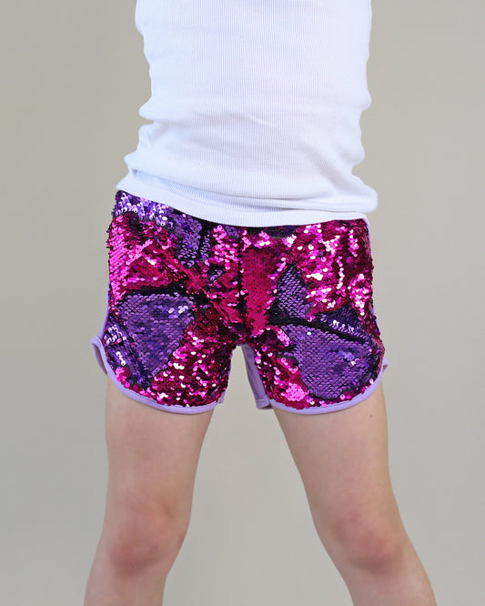 Flip Sequin Shorts in Purple and Hot Pink