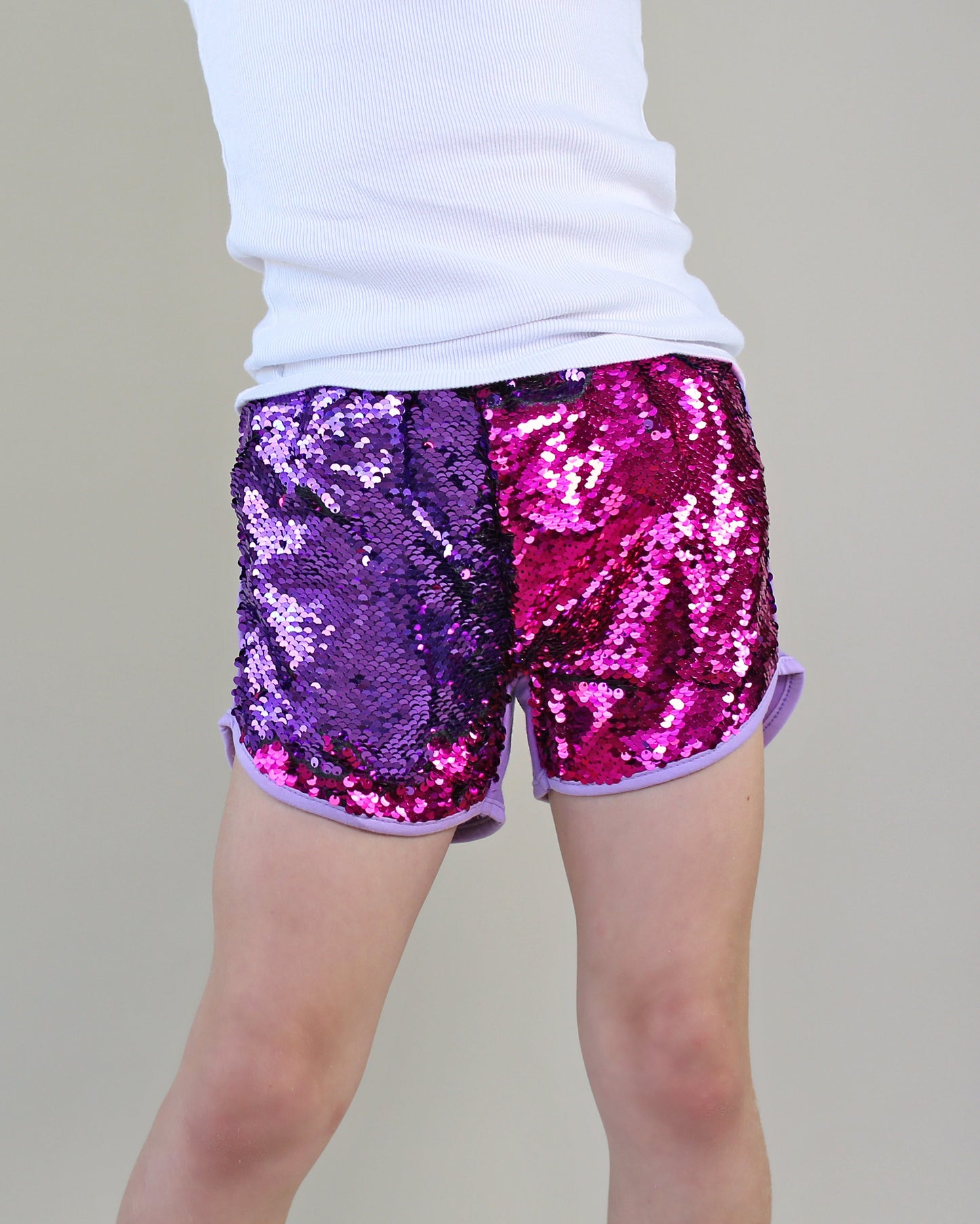 Flip Sequin Shorts in Purple and Hot Pink