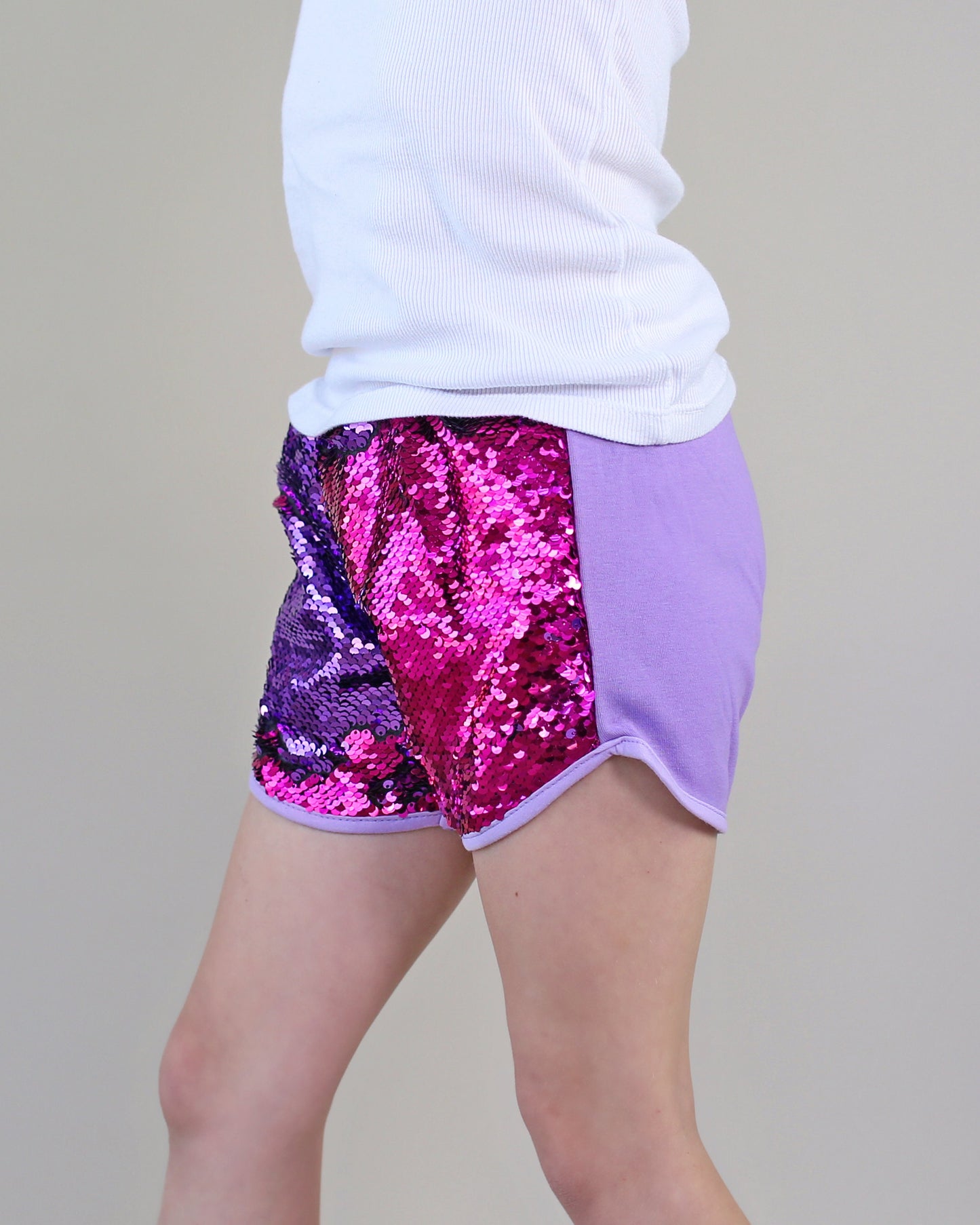 Flip Sequin Shorts in Purple and Hot Pink