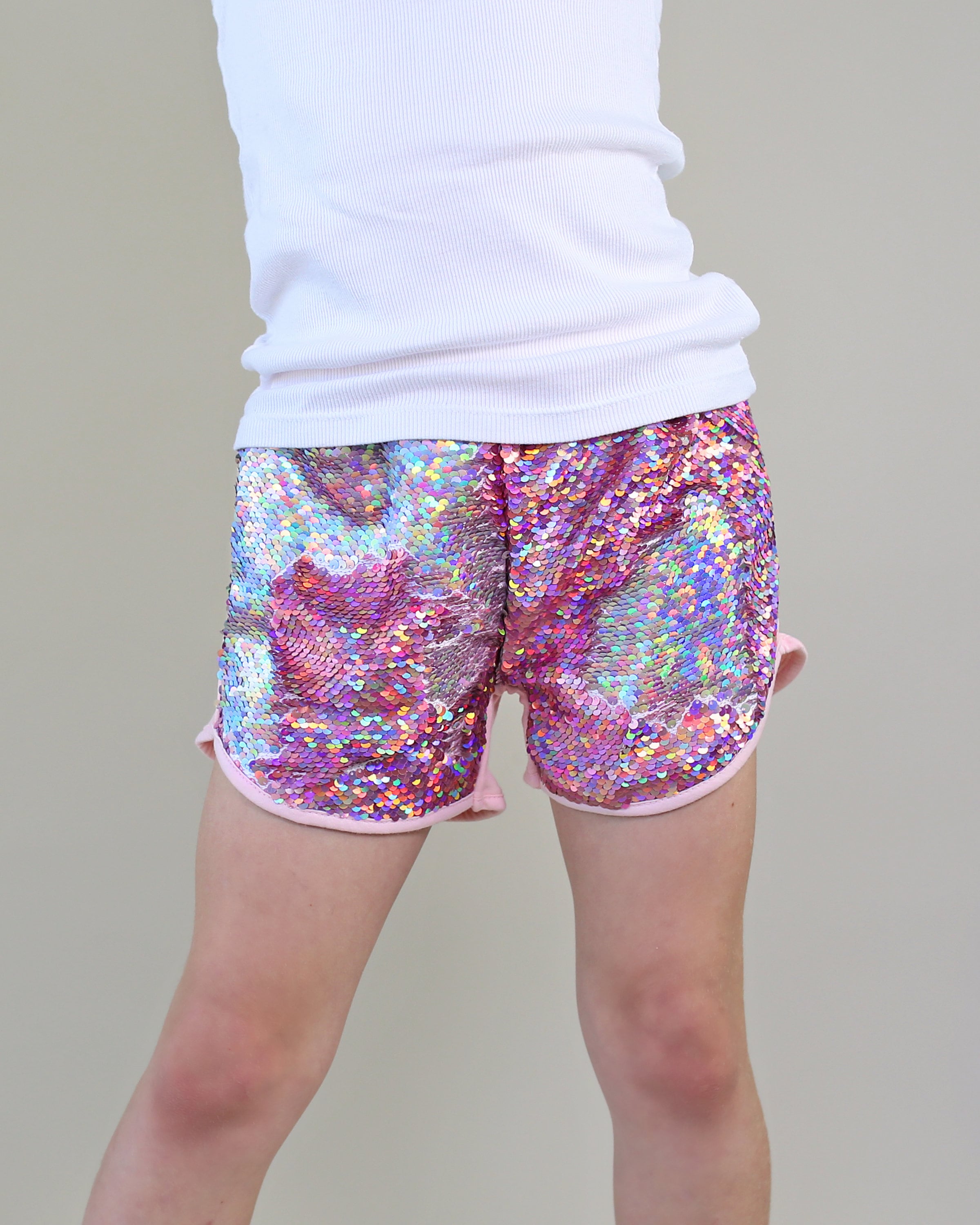 Flip Sequin Shorts in Holographic Pink