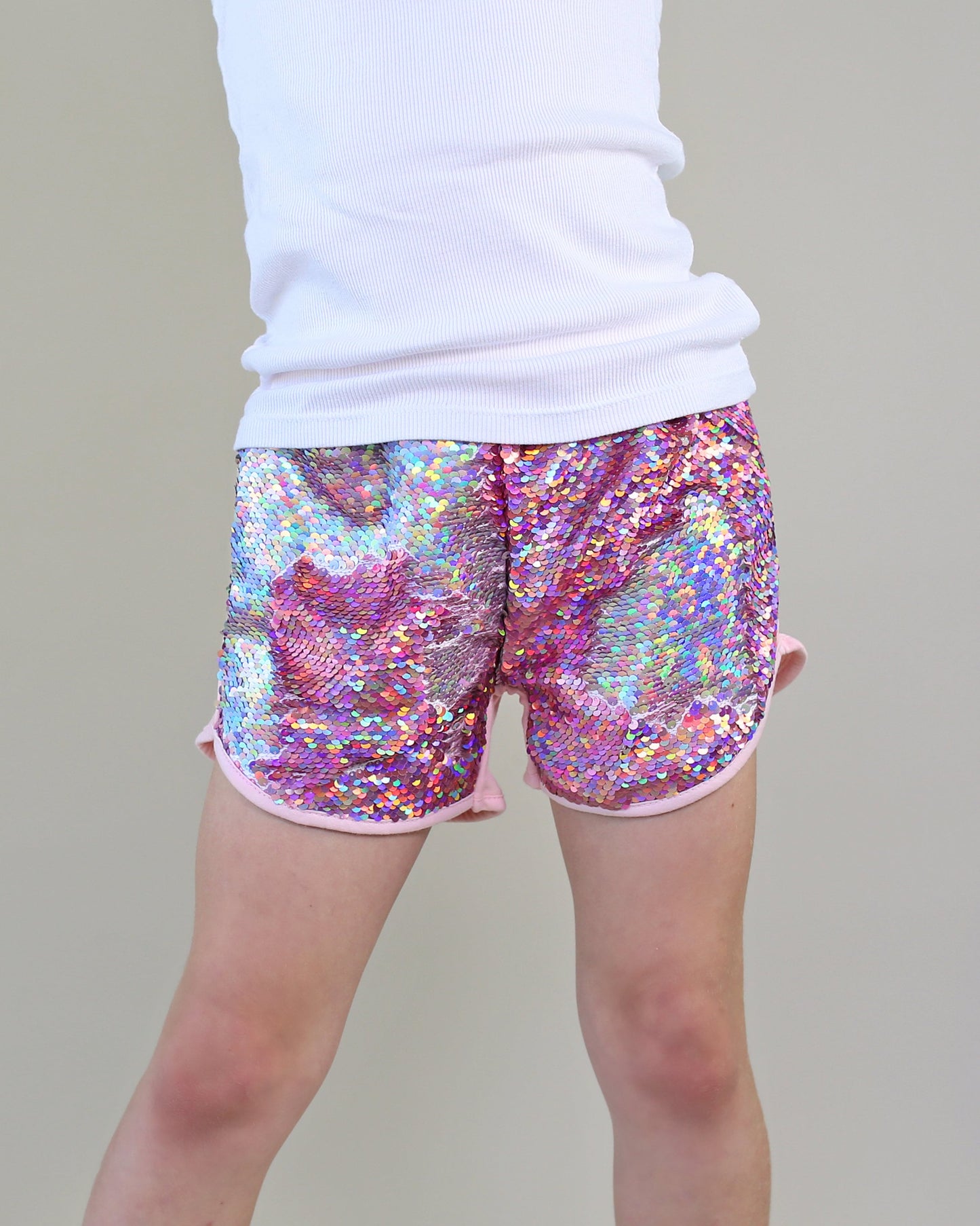 Flip Sequin Shorts in Holographic Pink