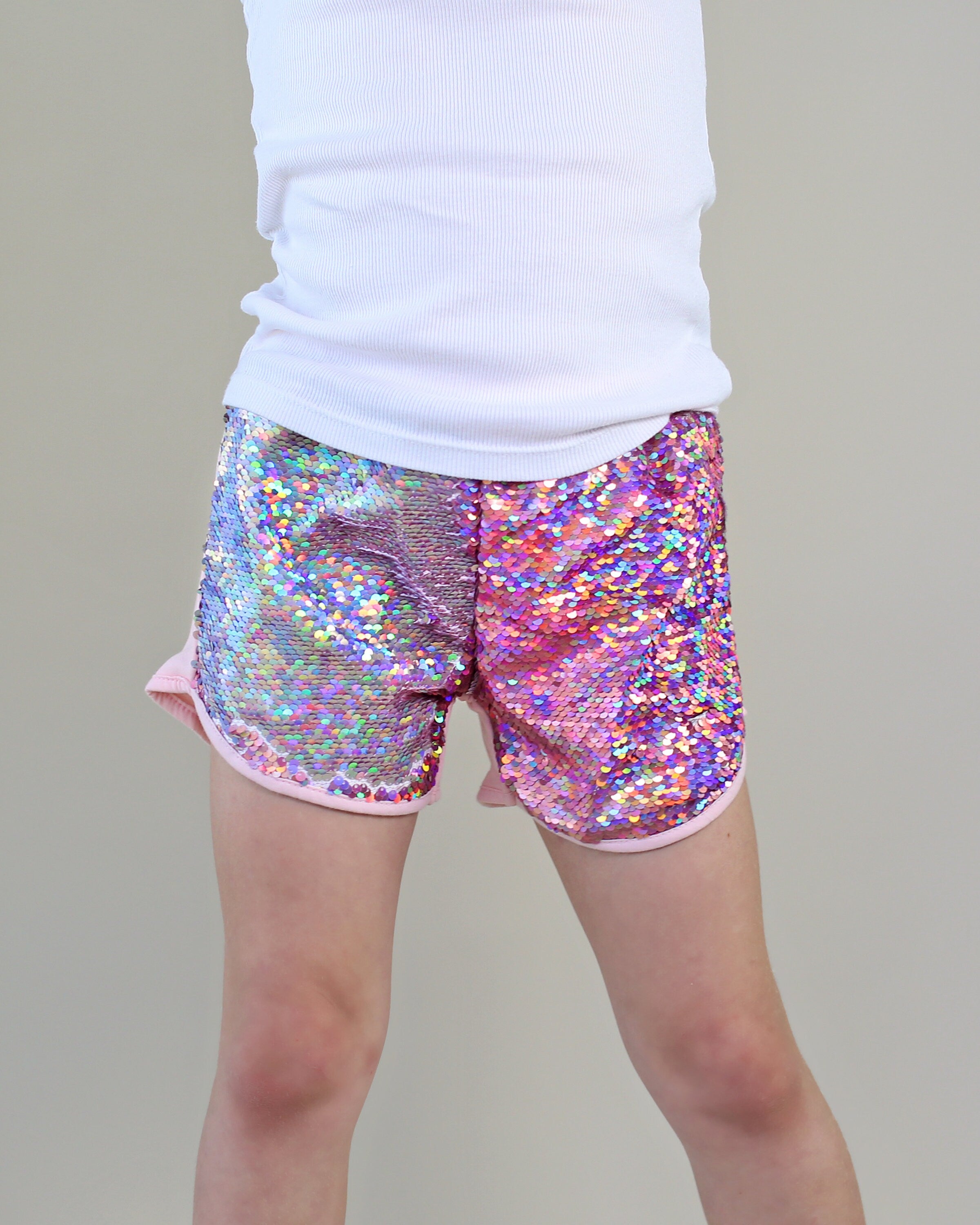 Flip Sequin Shorts in Holographic Pink