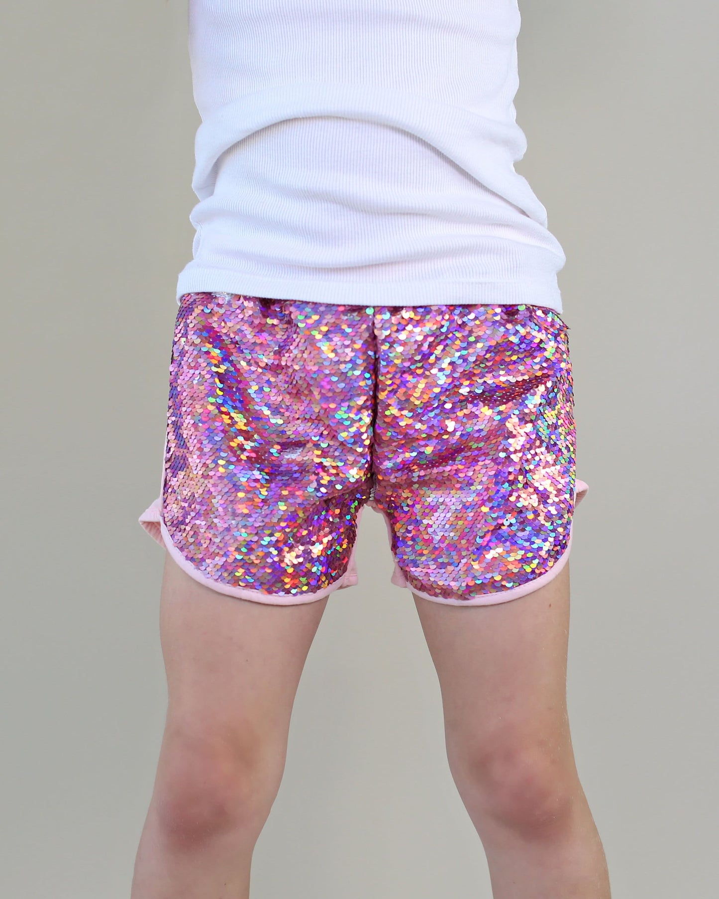 Flip Sequin Shorts in Holographic Pink