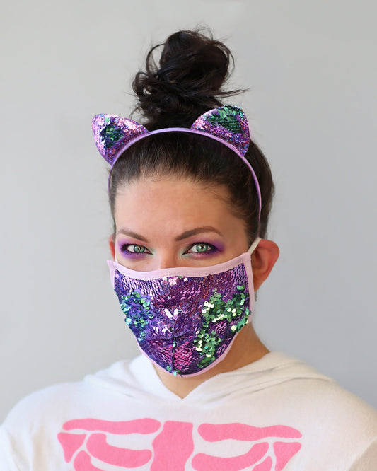 Sequin Face Mask - Pocket Filter Face Mask - Dust Face Mask - Glam Face Mask -Reversible Lavender and Mint Sequin Mask