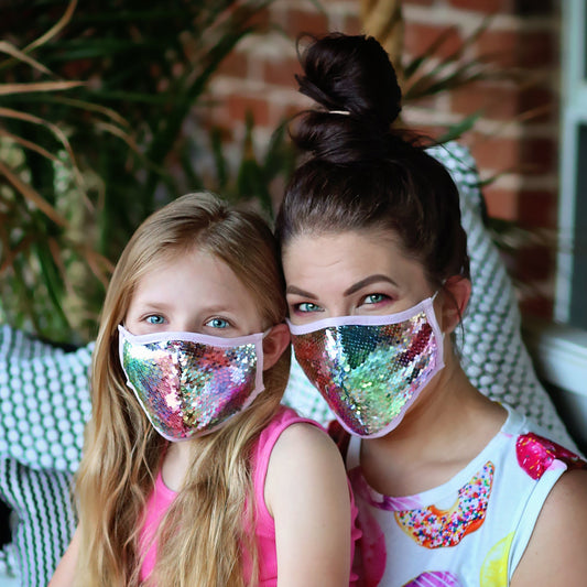 Sequin Face Mask - Pocket Filter Face Mask - Dust Face Mask - Glam Face Mask - Hot Pink and Aqua Sequin Mask