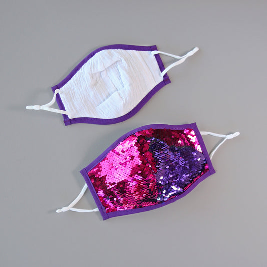 Sequin Face Mask - Pocket Filter Face Mask - Dust Face Mask - Glam Face Mask - Hot Pink and Purple Sequin Mask