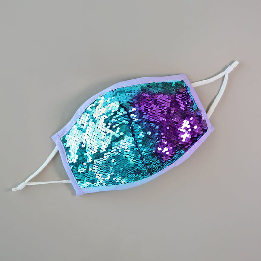 Sequin Face Mask - Pocket Filter Face Mask - Dust Face Mask - Glam Face Mask -Reversible Lavender and Aqua Sequin Mask - ADULT