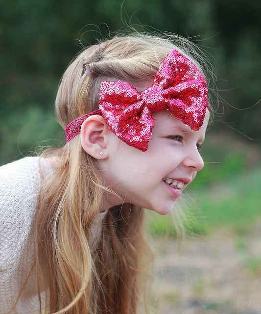 Hot Pink Bow Sequin Headband - Sequin Bow Headband - Hot Pink Sequin Bow - Hot Pink Sequins - Sequin Headband