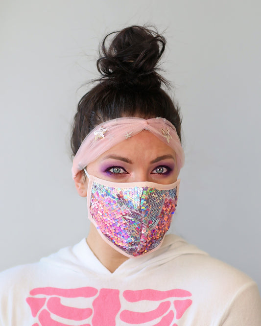 Sequin Face Mask - Pocket Filter Face Mask - Dust Face Mask - Glam Face Mask -Holographic Pink Sequin Mask