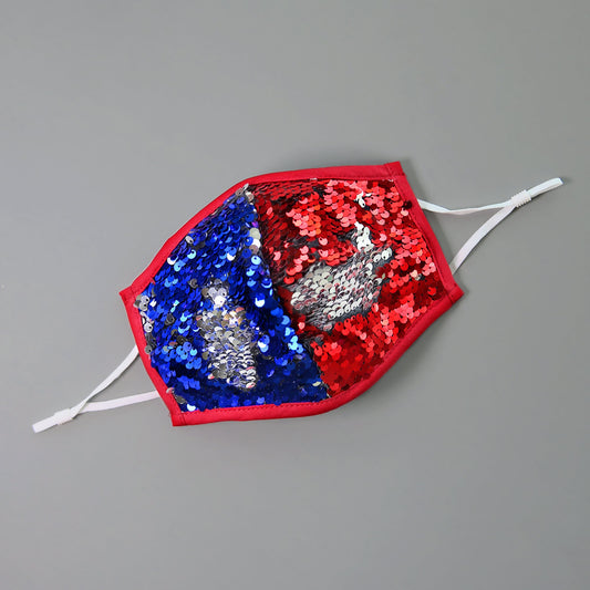 Sequin Face Mask - Pocket Filter Face Mask - Dust Face Mask - Glam Face Mask - Blue and Red Sequin Mask - Americana Mask