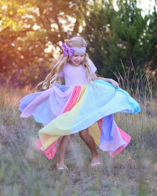 Pastel Rainbow Full Panel Dress- Long Pastel Dress, Sequin Tank Dress, Party Dress - Twirly Dress, Birthday Dress, Girls Birthday Gift, gift