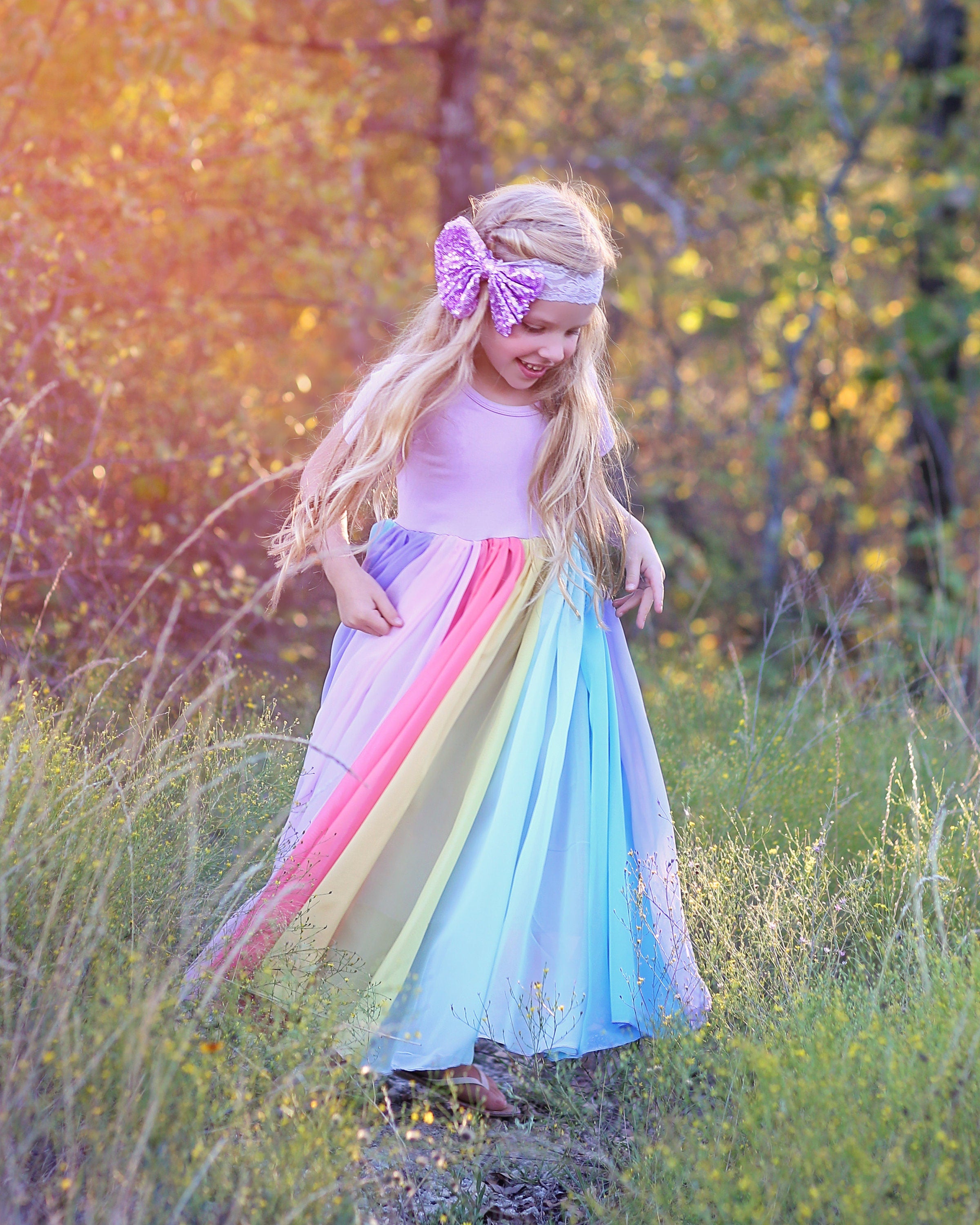 Pastel Rainbow Full Panel Dress- Long Pastel Dress, Sequin Tank Dress, Party Dress - Twirly Dress, Birthday Dress, Girls Birthday Gift, gift