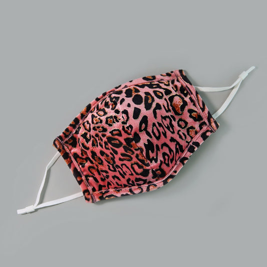 Sequin Face Mask - Pocket Filter Face Mask - Dust Face Mask - Glam Face Mask - Coral Velvet Leopard Mask - Pink Leopard Face Mask