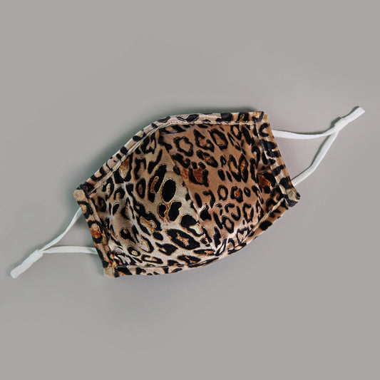 Sequin Face Mask - Pocket Filter Face Mask - Dust Face Mask - Glam Face Mask -  Brown Velvet Leopard Mask - Tan Leopard Face Mask