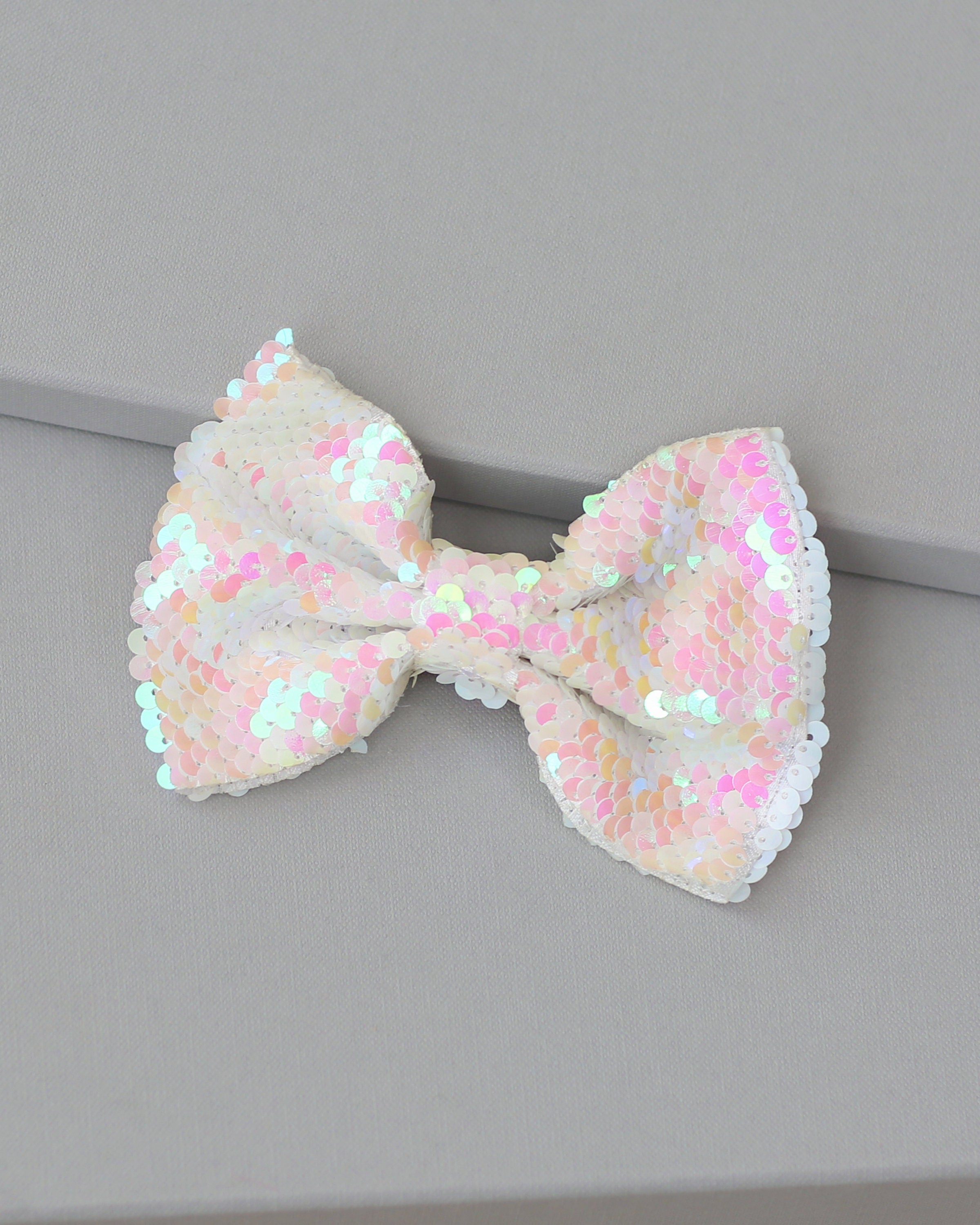 White Rainbow Bow Clip - Sequin Bow Clip -  White Flip Sequins - White Reversible Sequins