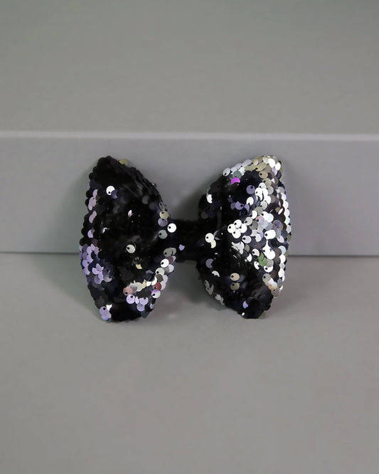 Black and Silver Bow Clip - Sequin Bow Clip - Black and Silver Flip Sequins - Black and Silver Reversible Sequins
